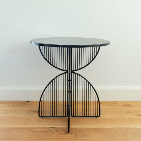 Side view of metal wire outdoor table in colour Black. Omaha cafe table by Ico Traders