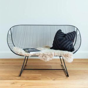 Wire couch in Black with NZ wool sheepskin - outdoor chair